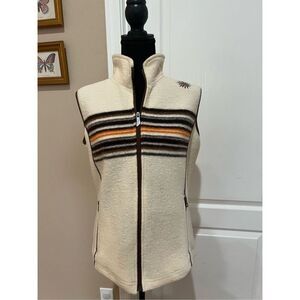 Ivanhoe of Sweden 100% Wool cream striped zip up vest